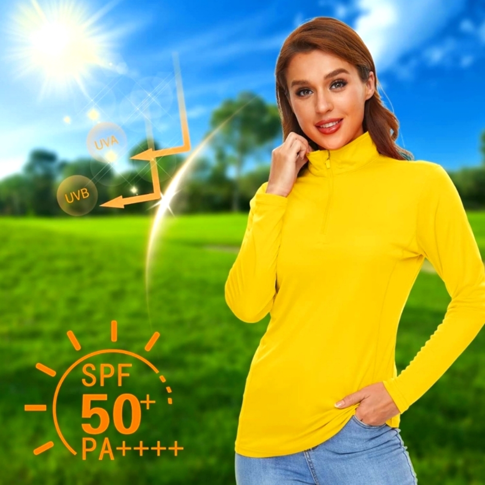 CRYSULLY Women's Sun Protection 1/4 Zip Long Sleeve Hiking Shirt -size S, Yellow